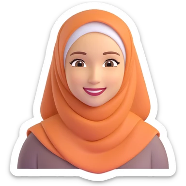 memoji style emoji of a smiling woman in a hijab, light skin tone sticker