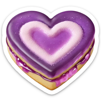 Realistic shortbread cookie in the shape of a heart with mauve jelly middle filling and sprinkled powder sugar on top. sticker