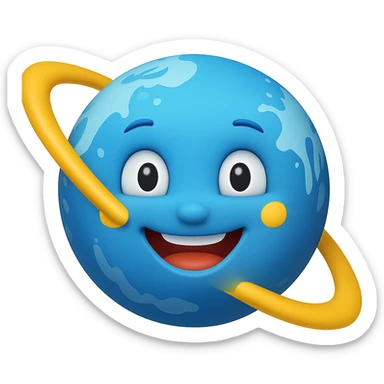 Add a ring around the cute planet with a cheerful face emoji style, no background. Keep the emoji style look and feel. sticker