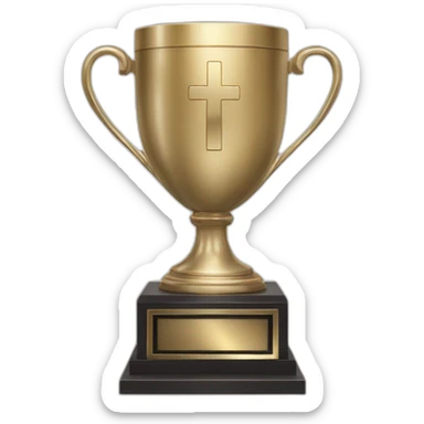 royal big empty Christian trophy for the winner with a cross on royal background  with number 1 sticker