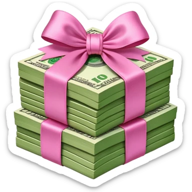 Stack of money tied with pink bow  sticker