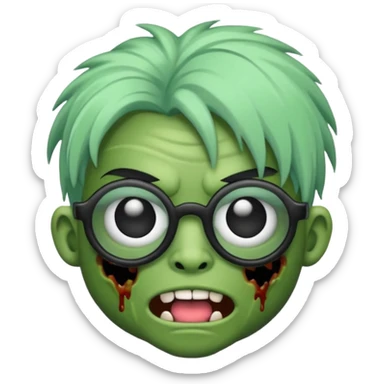 Emoji de zombi com óculos e cabelo preto emo sem pontas e óculos transparentes e a pele  de cor verde pastel  sticker