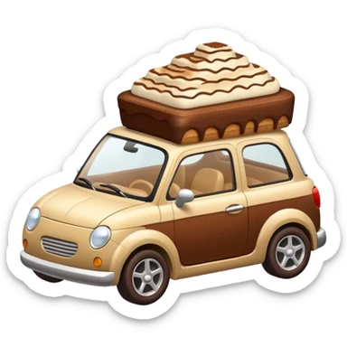 A cute small car, emoji style, side view, adorable tiramisu car, dusting of cocoa, creamy texture, dessert-inspired sticker