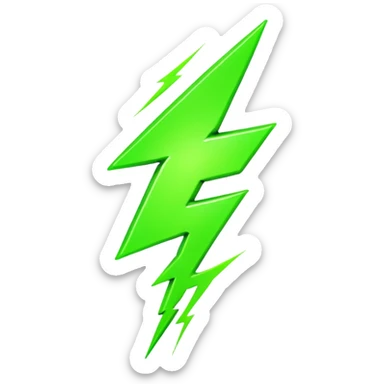 A single neon green lightning bolt emoji, glossy and smooth, cartoonish, vibrant neon green color, high detail, simple and cute design, isolated on white background, centered composition

 sticker