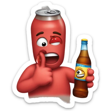 A red ❤️ emoji with eyes, a mouth, and hands, looking tipsy, holding a drink bottle, with a playful, drunken expression sticker