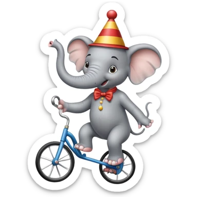 Funny elephant balancing on a tiny tricycle, circus performer sticker