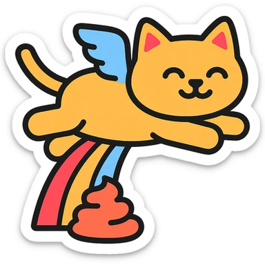 flying cat pooping rainbows sticker