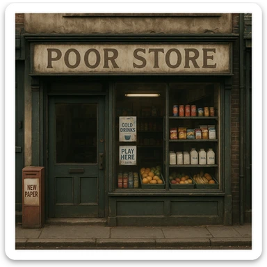 Convenience store named poor store and more sticker