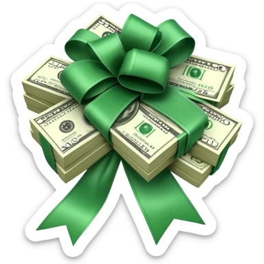 bunch of money with ribbon sticker
