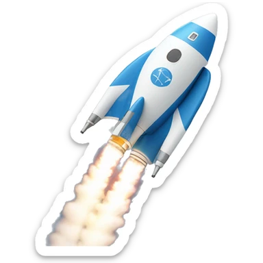 v4 with text on a rocket taking off in blue tones sticker