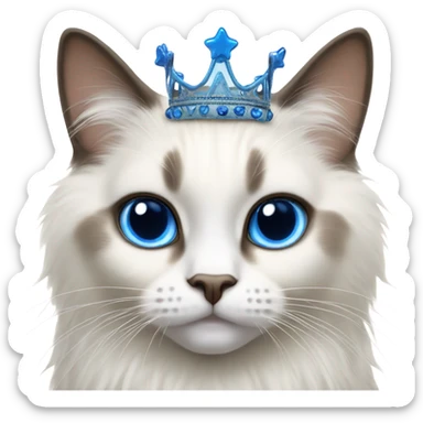 Realistic ragdoll cat with blue eyes wearing crown sticker