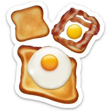 “Breakfast with two fried eggs, crispy bacon, and toast with butter, all arranged on a plate.” sticker