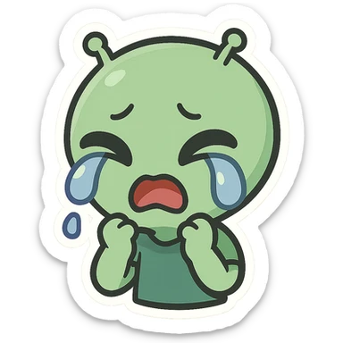 chibi style alien emote, simple icon, cute and expressive sticker