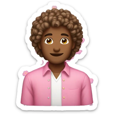 boyfriend with curly hair and wearing pink shirt and has pink flowers  sticker
