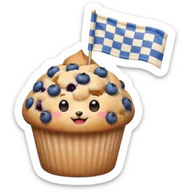 blueberry muffin holding a checkered race flag sticker