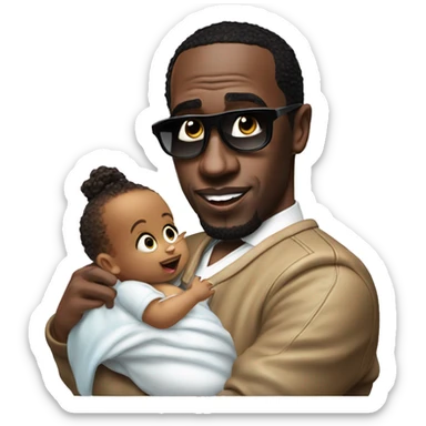 p diddy holding a baby oil sticker