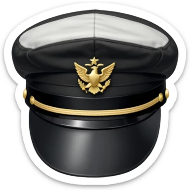 a black military cap hat sticker