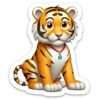 Healthy tiger diligently taking medicine with zodiac calendar at the back sticker