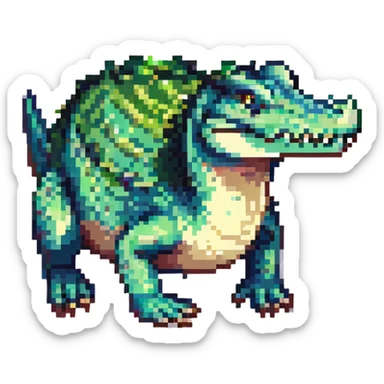 pixel art crocodile, simple and recognizable, green scales, blocky style sticker