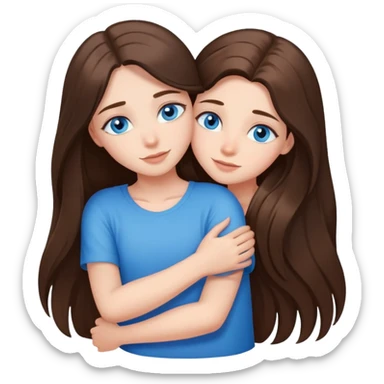 long brunette hair girls with blue eyes hugging sticker