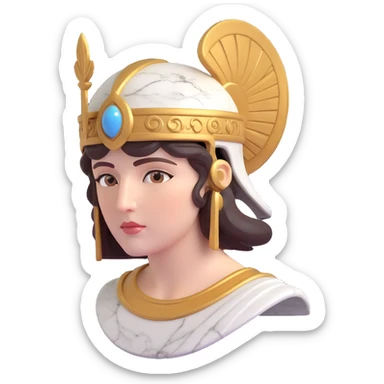 close-up 3D emoji of Athena's face, marble-like statue, helmet also marble, classical Greek goddess look sticker