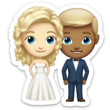 Blonde bright with blue eyes and groom with brown hair and brown eyes white skin sticker