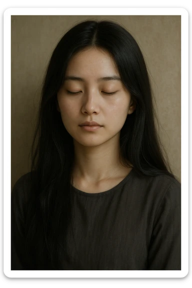 A girl with long black hair and fair skin sticker