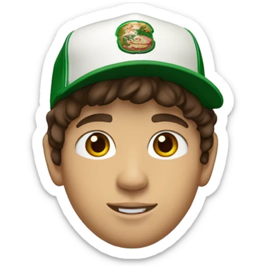 Teenager boy type mexican, White skin, with baseball cap backwards, with wavy brown hair (Which go down behind to the nape of the neck), Little bit dezoom sticker