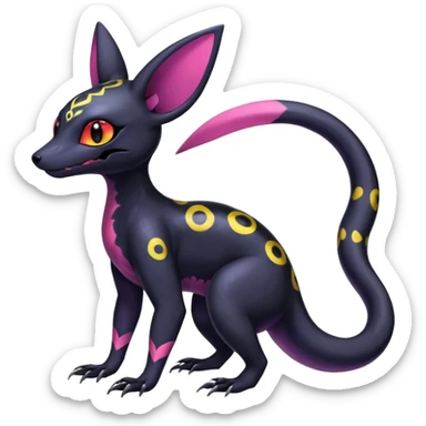 Rare epic aesthetic colorful Salandit-Noibat-Umbreon-Genet-species-Fakemon-hybrid-creature, with markings, full body sticker