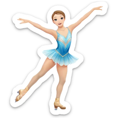 An colorful icon featuring a graceful figure skater performing a spin on the ice. The background includes a grand ice rink palace with shining spotlights and cheering spectators in the stands. Transparent background highlights the elegance and artistry of figure skating sticker