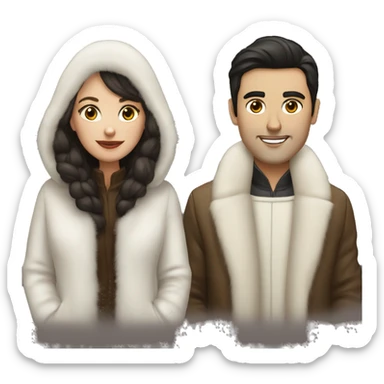Dark haired White couple in long fur coats sticker