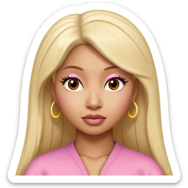 Create an iOS-style emoji of nicki minaj. Neutral facial expression, no emotion. Front-facing head only, clean Apple emoji aesthetic, smooth shading, simple shapes, no text, no accessories, plain background. sticker