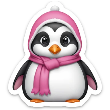 Pingüino con moñito rosado coquette con un abrigo blanco de peluche  sticker