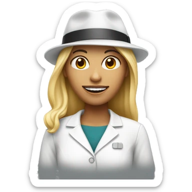 White skin female with blond hair and with phd student hat sticker
