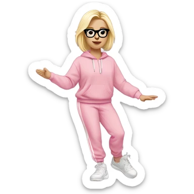 dancing-fair-haired-white-girl-pink-oversize-tracksuit-black-glasses sticker