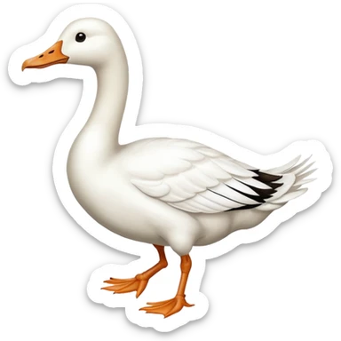 Make me an emoji of a goose that is running towards something. Also make it white. Make it have a very long neck like geese do. sticker