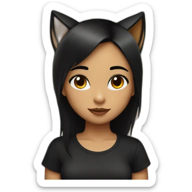 Sweetfox girl with black hair and black t-shirt sticker