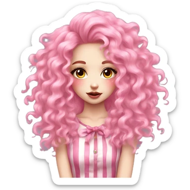 long pink curly hair cute harajuku style feminine person circus makeup sticker