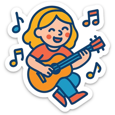 blonde girl playing guitar with music notes in the air sticker