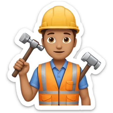 manual worker emoji wearing construction vest holding hammer sticker