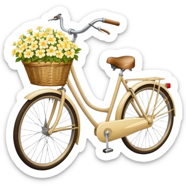 Vintage beige bike with a basket and flowers  yellow and white  sticker