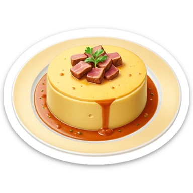 Creami l’emoji di una polenta su un piatto con il sugo e la carne sopra sticker