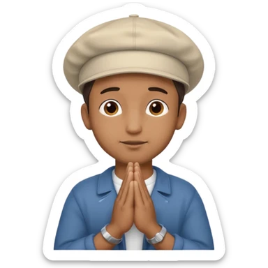 A BROWN MOTIVATIONAL GUY WITH A CAP ON WITH PRAYING HANDS sticker