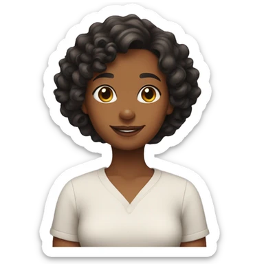 Girl with short curly hair with a pappy black dachshund sticker
