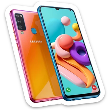 Hyperrealistic ultra detailed 3D rendering and isolated, 8K HD, Must be visual appealing, not blurry, no emoji icons, no emoji faces. A Samsung galaxy a16 cellphone, inside of a vibrantly colored phone case on the back of phone, with the screen of phone turned on. 8k, DPI 300 sticker