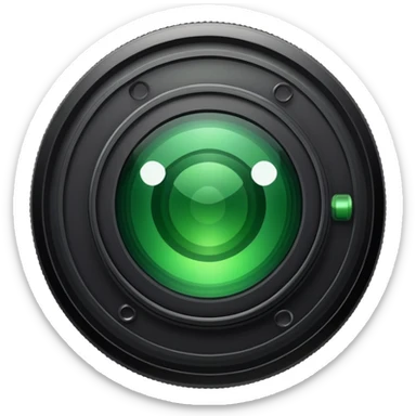 A round camera lens, minimalist, with highlights, green sticker