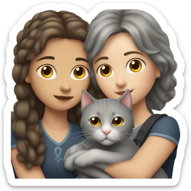 Grey Scottish cat hugs a brunette girl sticker