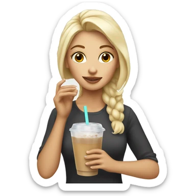 blonde girl drinking an iced chai latte sticker
