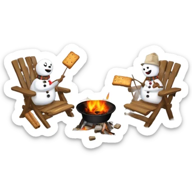 Snowmen melting while roasting s’mores around a fire sticker