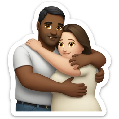 white overweight brunette woman hugging Indian man  sticker